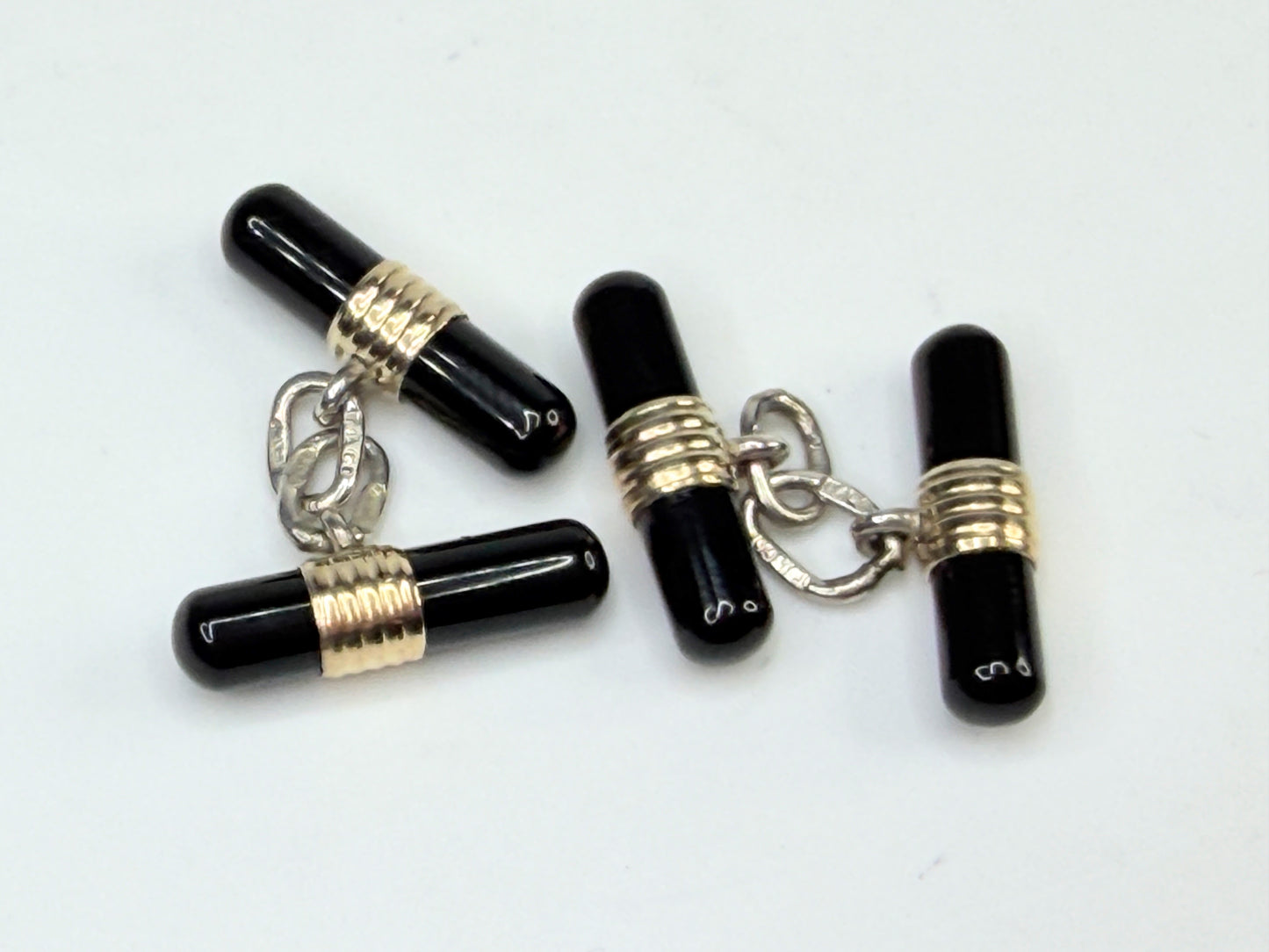 Vintage Tiffany & Co 18K Gold Sterling Onyx Bar Cufflinks SS224