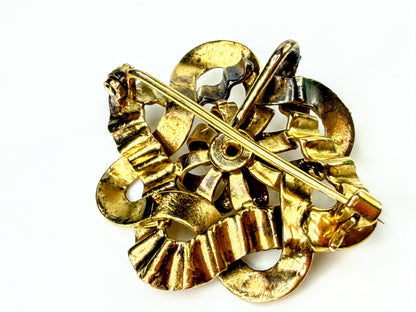 Antique Edwardian 15K Gold Blue White Enamel Old Euro Diamond Brooch 5.4g JR2188