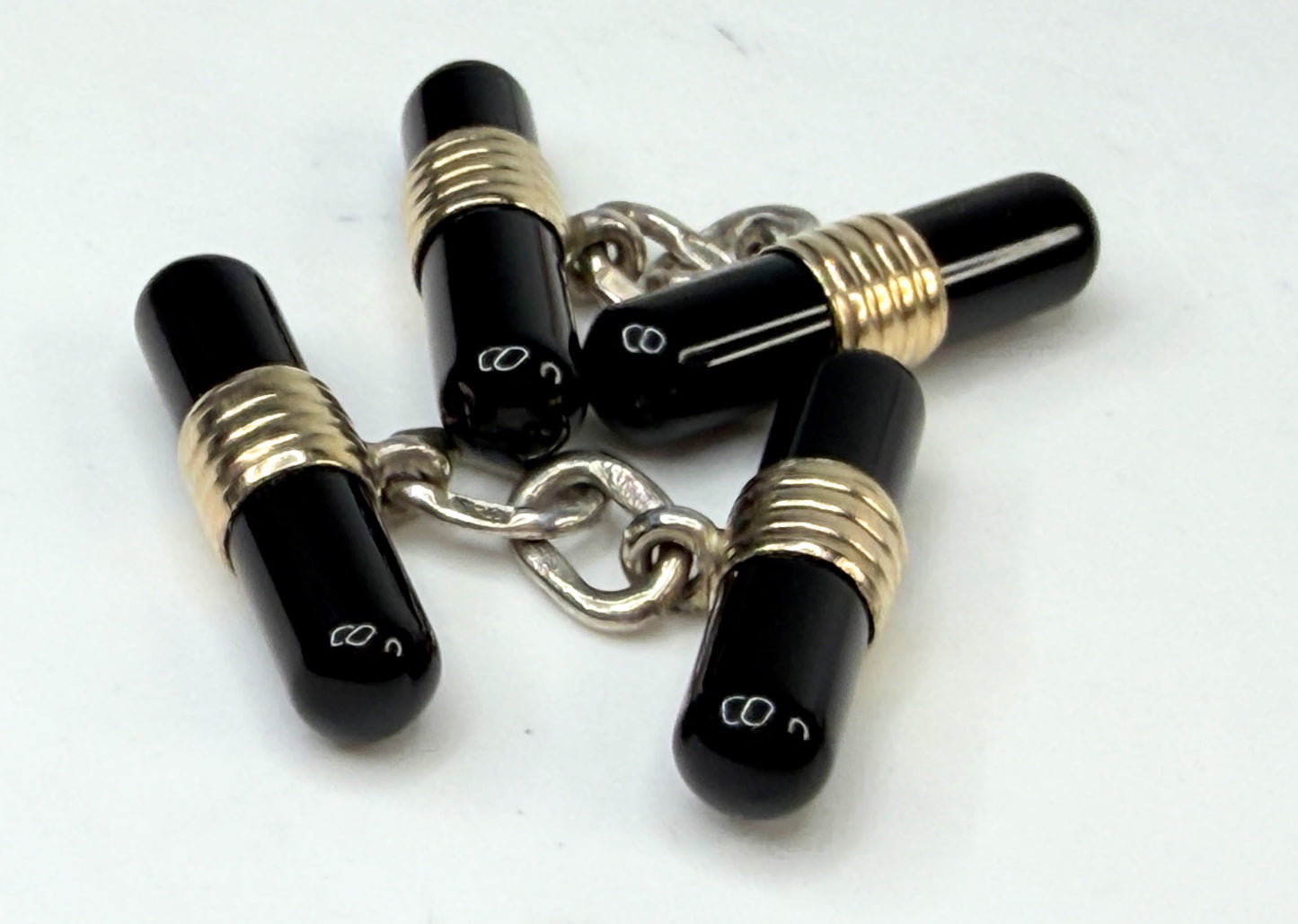 Vintage Tiffany & Co 18K Gold Sterling Onyx Bar Cufflinks SS224