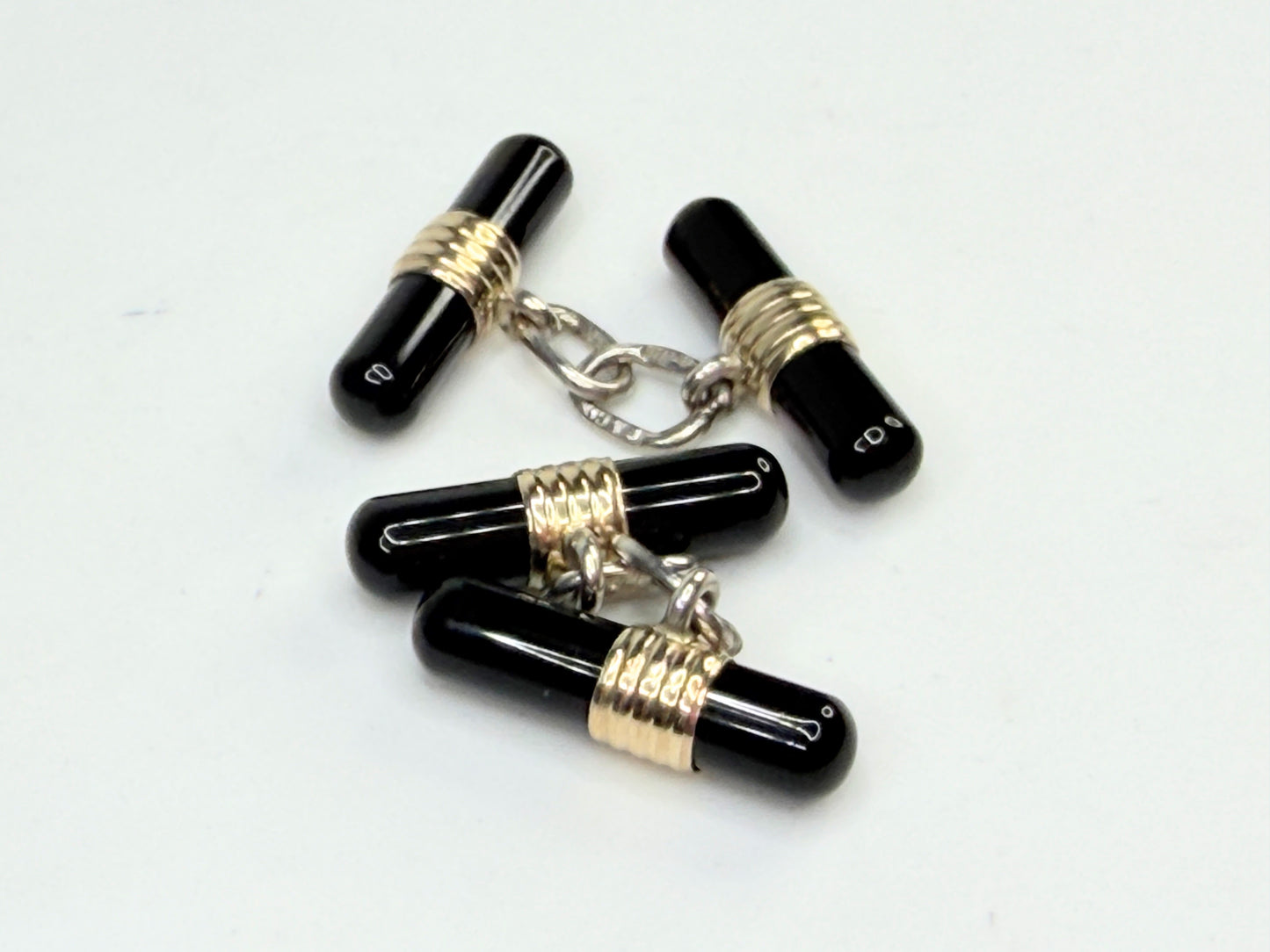 Vintage Tiffany & Co 18K Gold Sterling Onyx Bar Cufflinks SS224