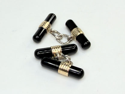 Vintage Tiffany & Co 18K Gold Sterling Onyx Bar Cufflinks SS224