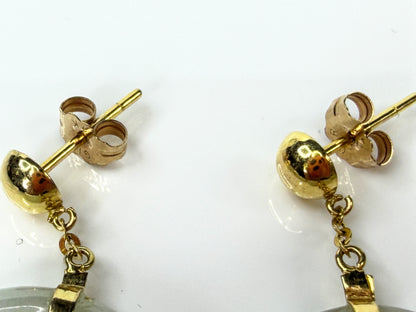 14K Yellow Gold Jade Bi Disc Shou Longevity Dangle Earrings 4.5g JR2200