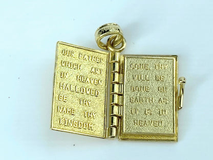 Holy Bible Book Lords Prayer Charm Pendant Necklace in Yellow Gold JR9695