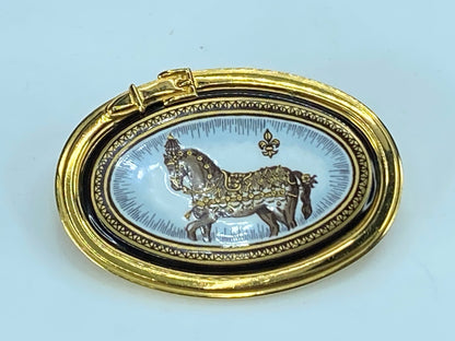 Hermès Imprime Cheval grand Apparat gold Plated Enamel Cloisonne Brooch GS228