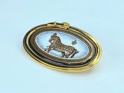 Hermès Imprime Cheval grand Apparat gold Plated Enamel Cloisonne Brooch GS228