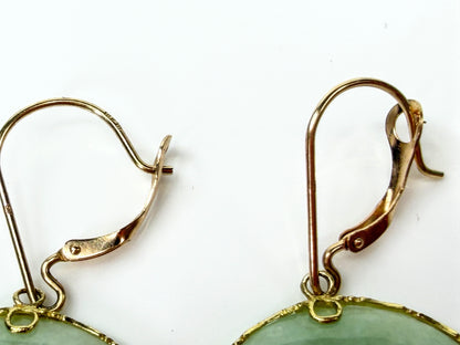 14K Yellow Gold Jade Bi Disc Fu Blessing Butterfly Dangle Earrings 7.1g JR2189