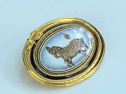Hermès Imprime Cheval grand Apparat gold Plated Enamel Cloisonne Brooch GS228