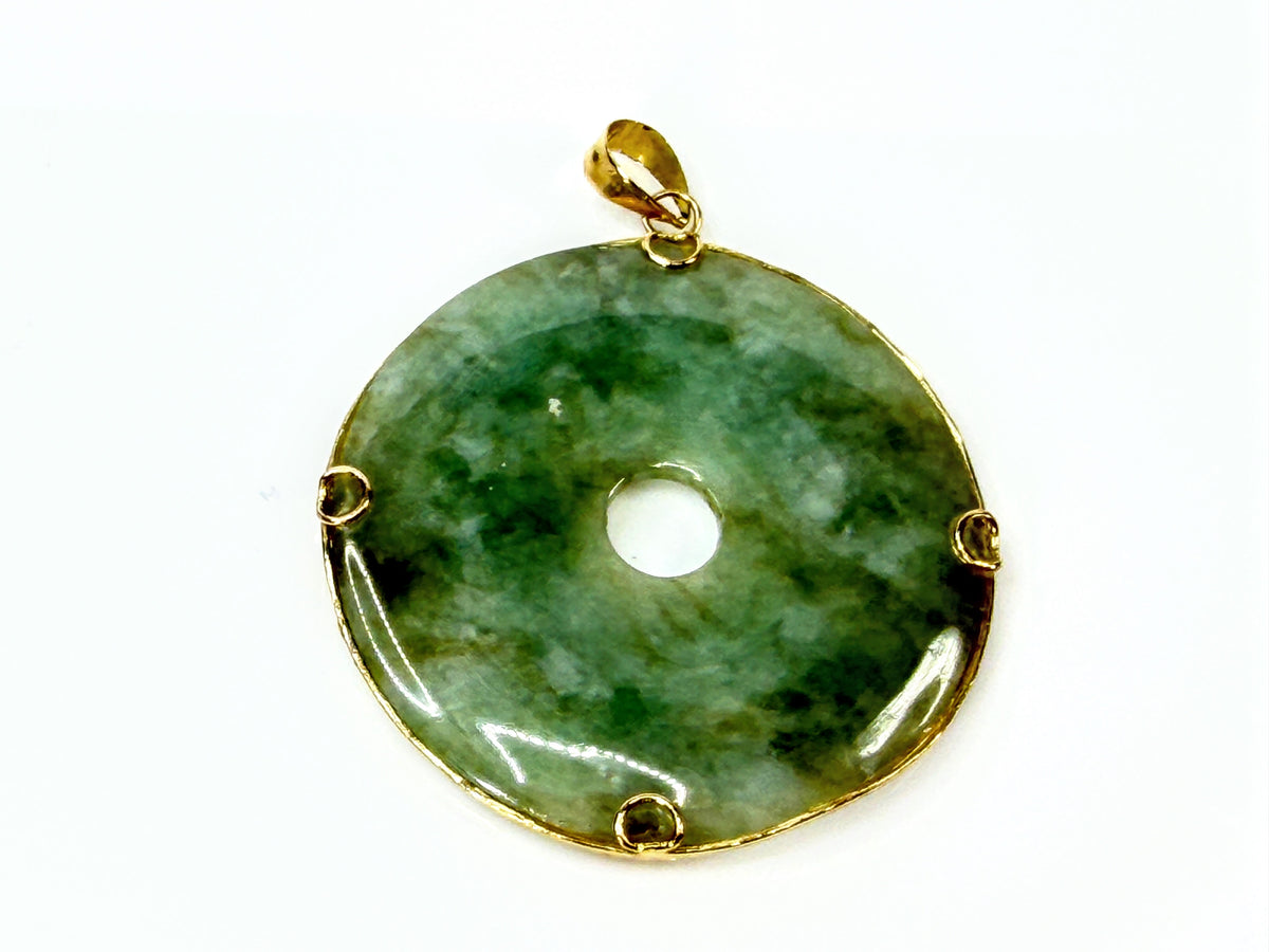 14K Gold Jade Large Bi Disc Butterfly Floral Large Pendant 1.5" JR2190