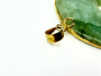 14K Gold Jade Large Bi Disc Butterfly Floral Large Pendant 1.5" JR2190