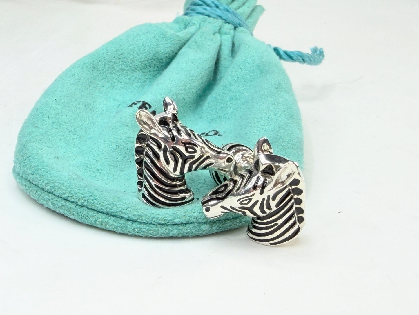 Tiffany & Co Sterling Silver Zebra Head Enamel Cufflinks SS227