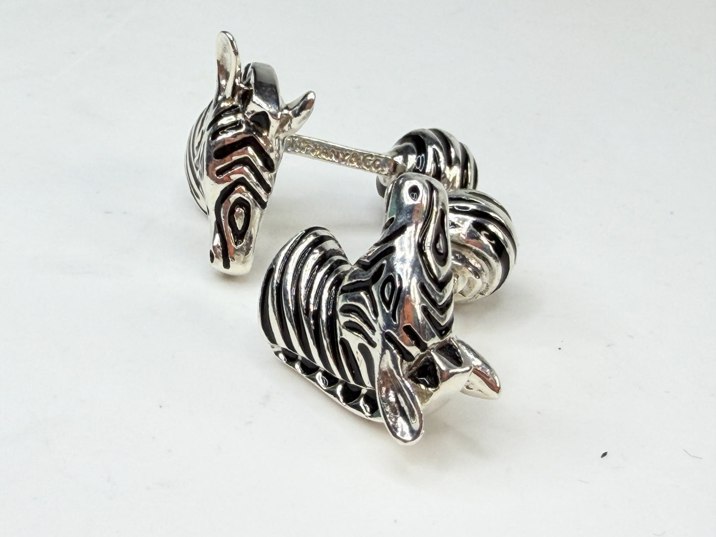 Tiffany & Co Sterling Silver Zebra Head Enamel Cufflinks SS227