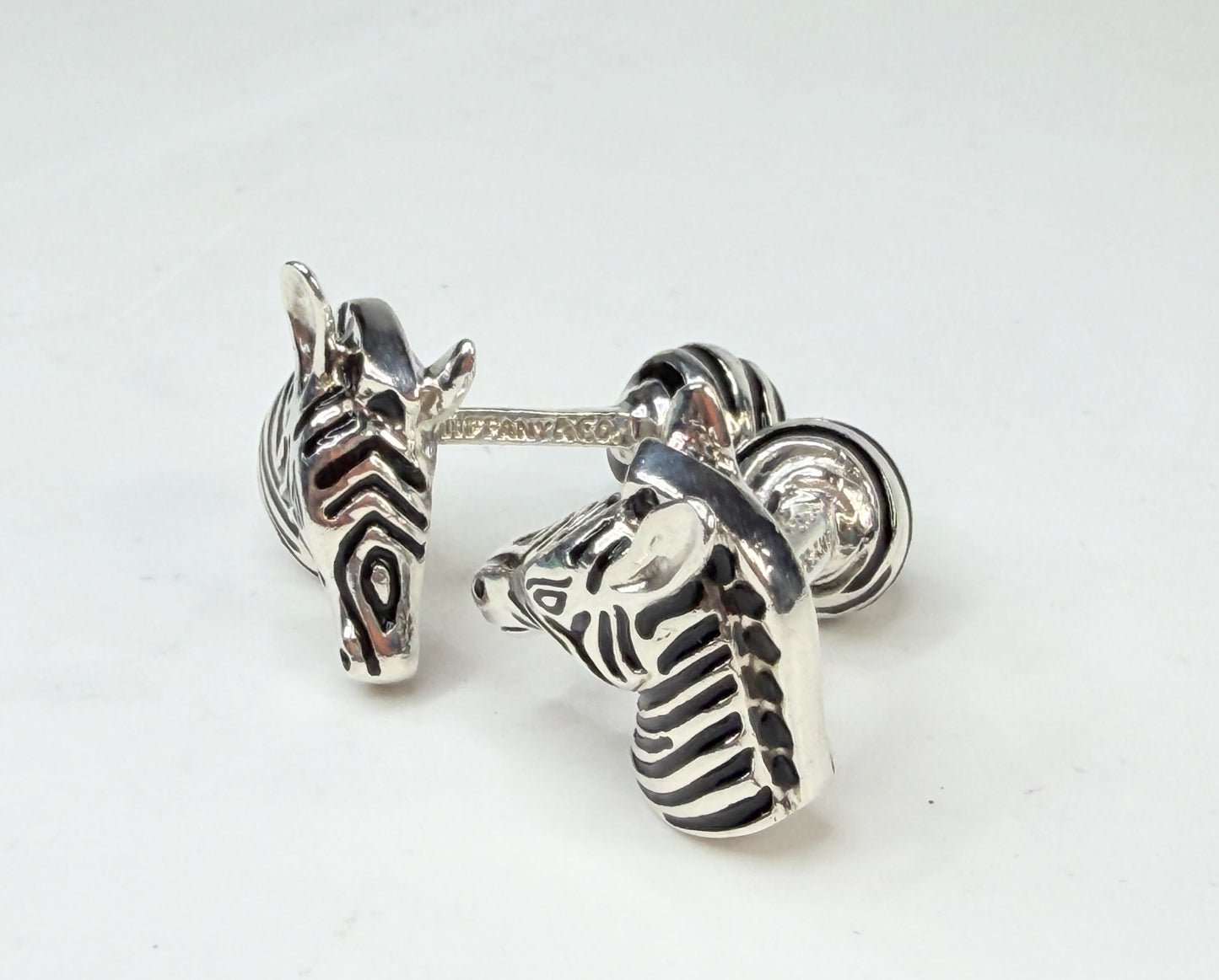 Tiffany & Co Sterling Silver Zebra Head Enamel Cufflinks SS227