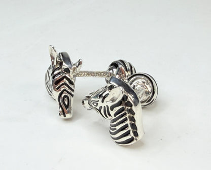 Tiffany & Co Sterling Silver Zebra Head Enamel Cufflinks SS227