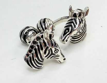 Tiffany & Co Sterling Silver Zebra Head Enamel Cufflinks SS227