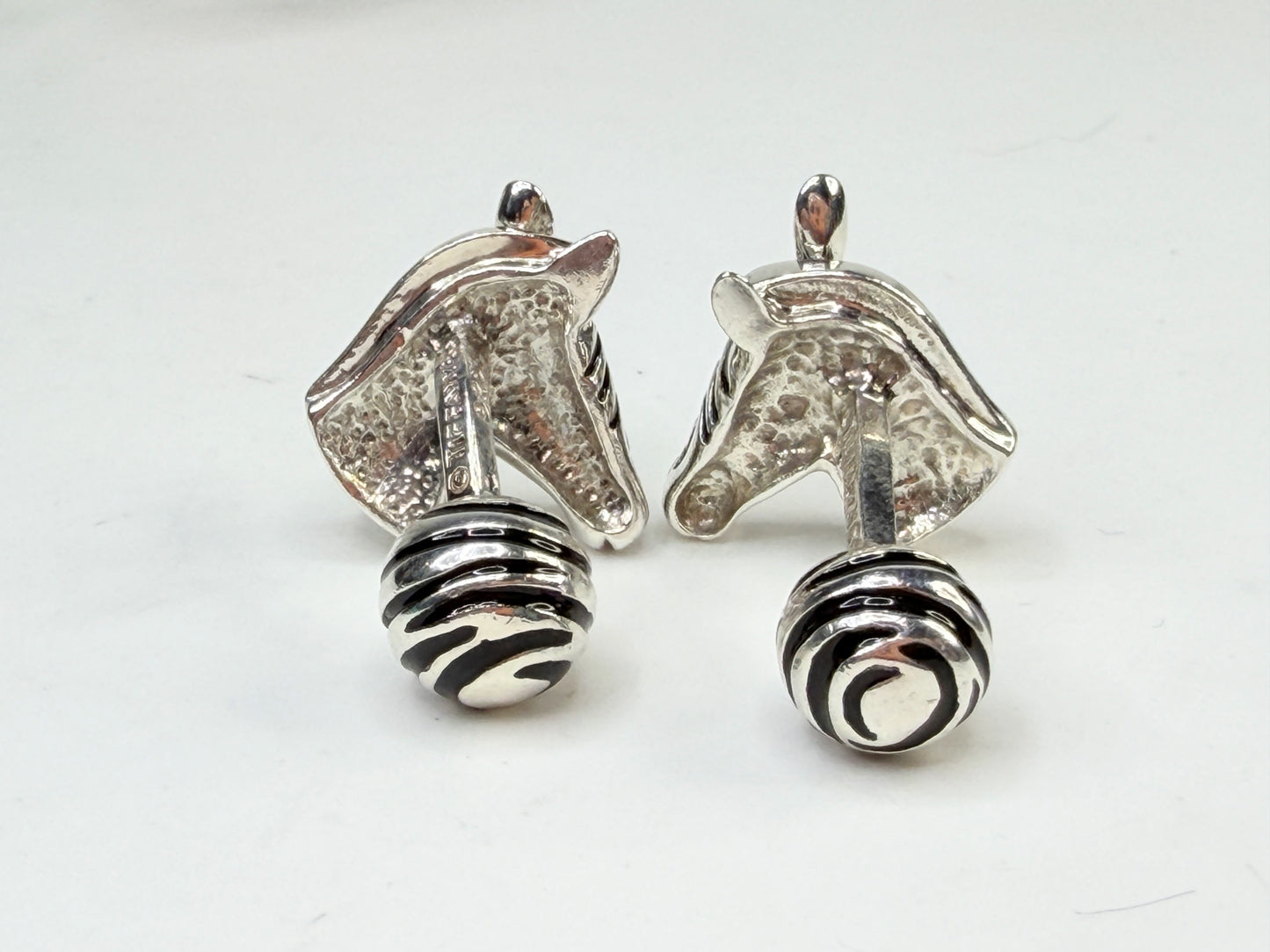Tiffany & Co Sterling Silver Zebra Head Enamel Cufflinks SS227