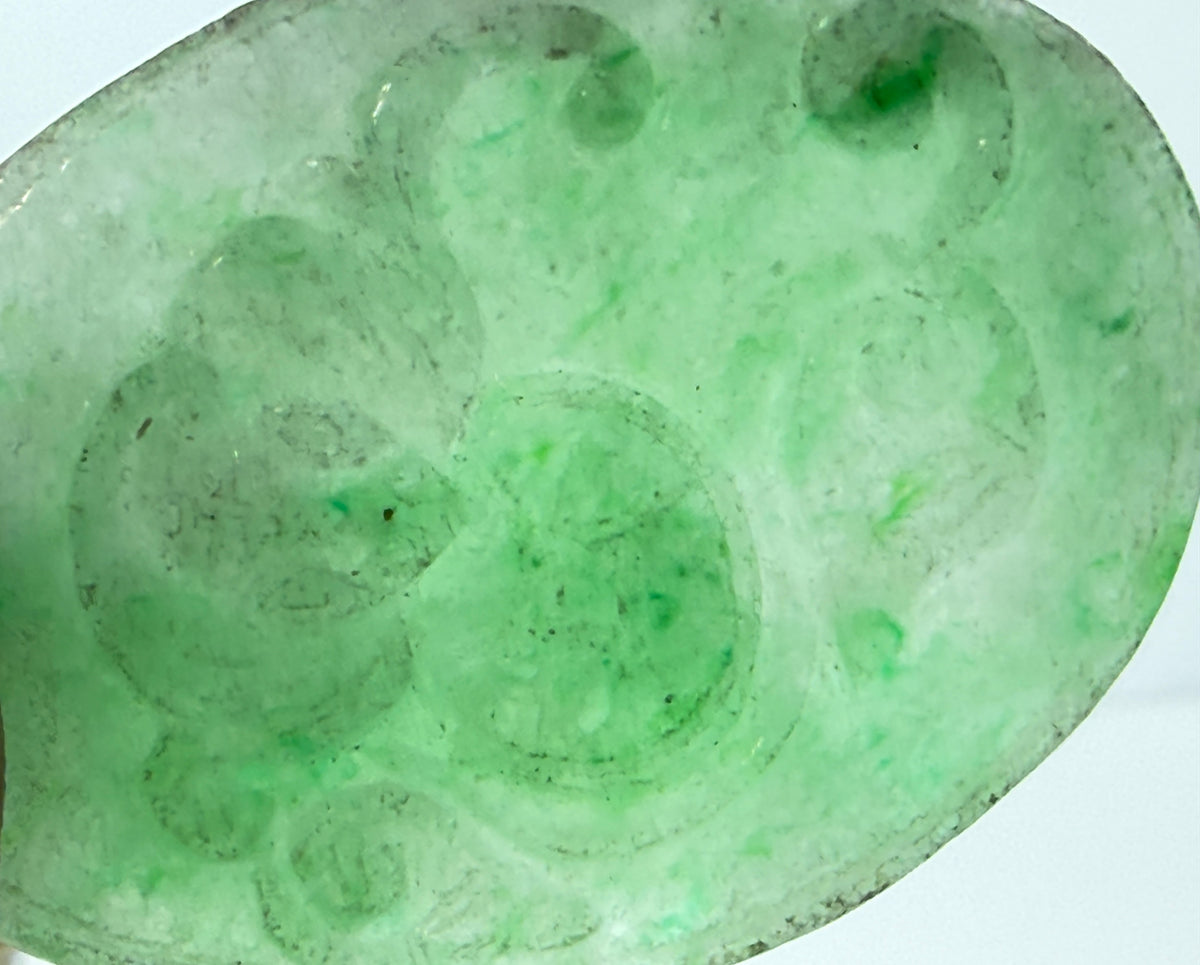 Vintage Carved Green Jadeite Butterfly Floral 14K Gold Pendant 15.8g 60mm JR2191