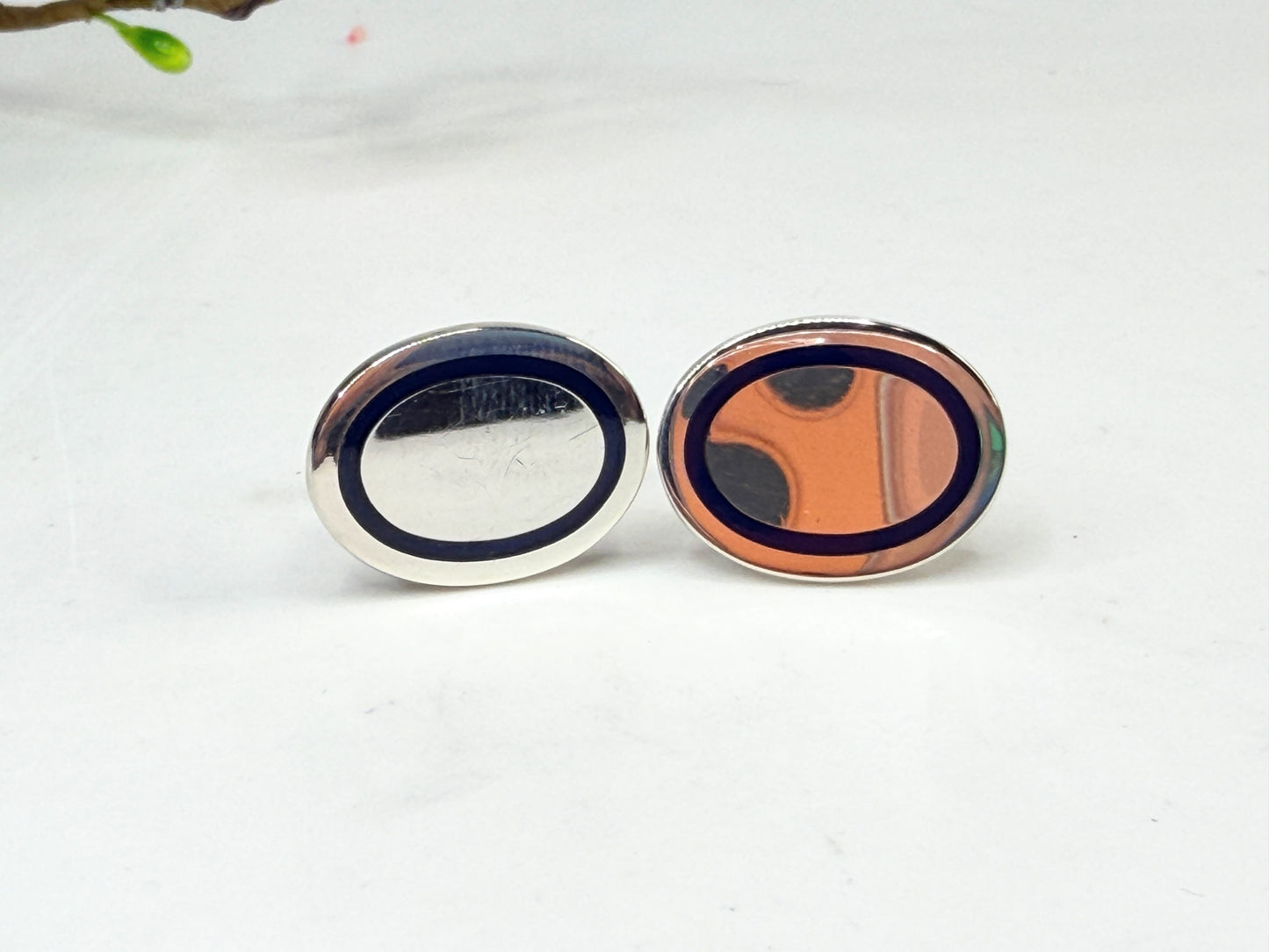 Vintage Tiffany & Co 925 Blue Enamel Oval Cufflinks SS228