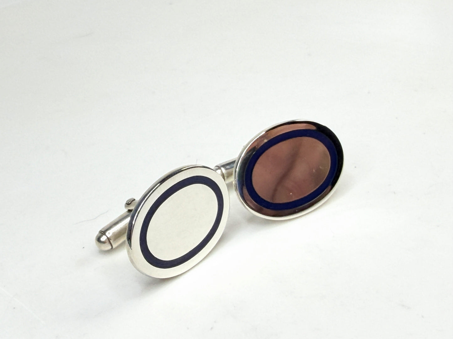 Vintage Tiffany & Co 925 Blue Enamel Oval Cufflinks SS228