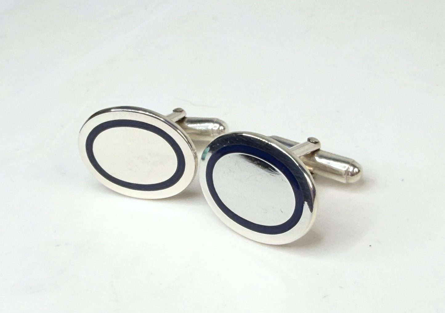 Vintage Tiffany & Co 925 Blue Enamel Oval Cufflinks SS228