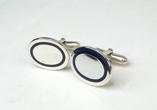 Vintage Tiffany & Co 925 Blue Enamel Oval Cufflinks SS228