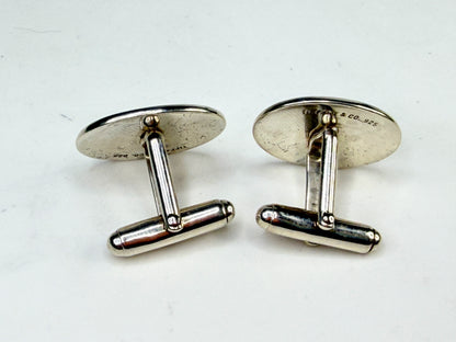 Vintage Tiffany & Co 925 Blue Enamel Oval Cufflinks SS228