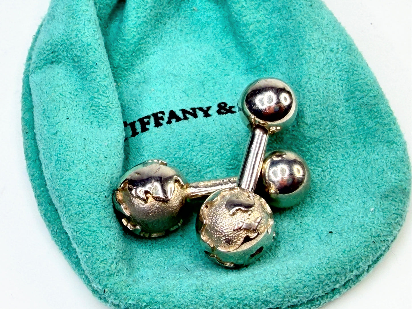 Vintage Tiffany 925 Atlas Globe Double Ball Cufflinks SS229