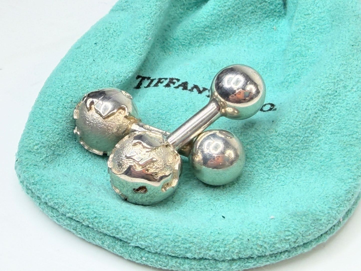 Vintage Tiffany 925 Atlas Globe Double Ball Cufflinks SS229