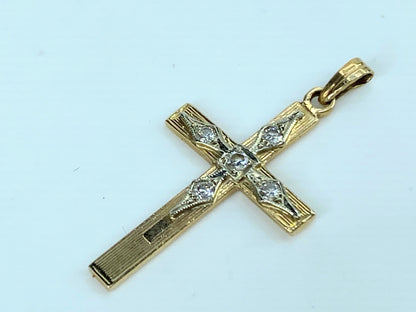 Art Deco 14K gold 0.15ct G/VS2 full cut diamond Cross pendant 1.8g JR9697