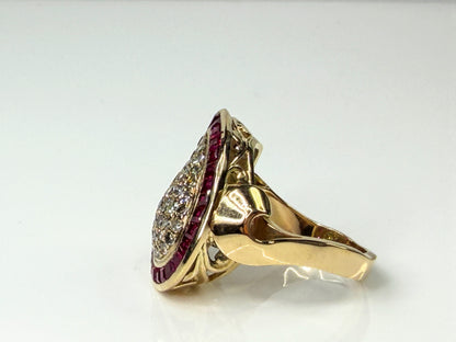 Vintage 14K Gold Ruby Diamond Teardrop Cocktail Ring 8.7g JR2193