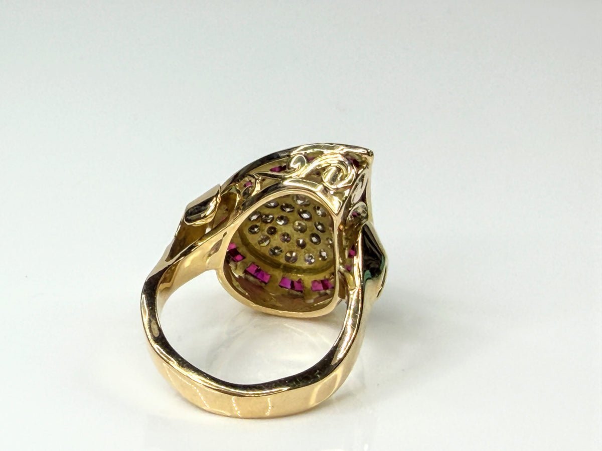 Vintage 14K Gold Ruby Diamond Teardrop Cocktail Ring 8.7g JR2193