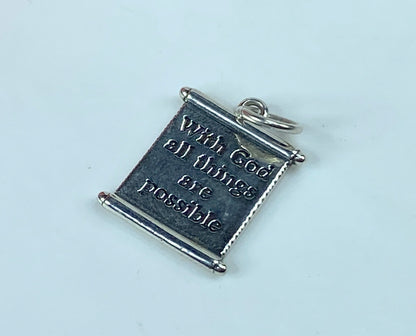 James Avery "All Things Are Possible" Scroll Charm, powerful promise 2.3g JR853