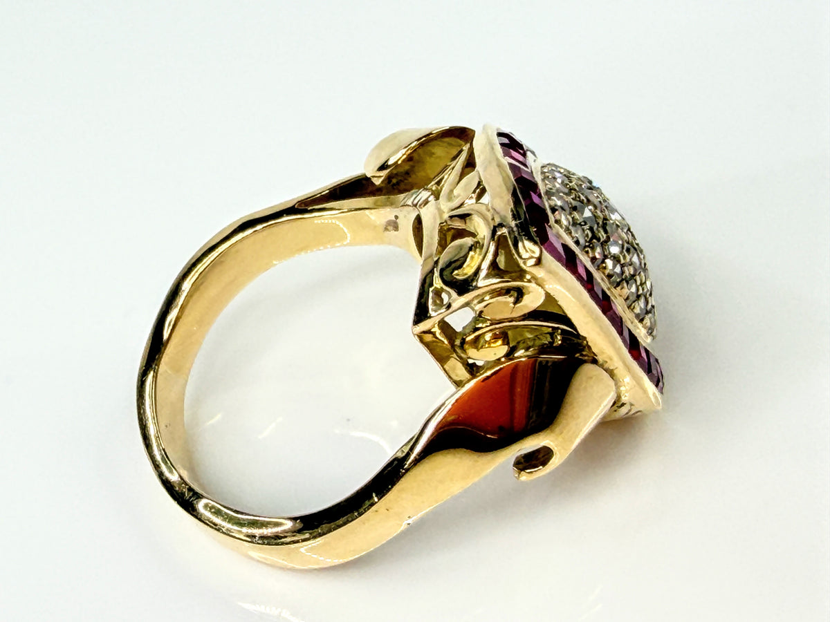 Vintage 14K Gold Ruby Diamond Teardrop Cocktail Ring 8.7g JR2193