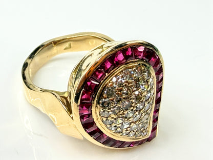 Vintage 14K Gold Ruby Diamond Teardrop Cocktail Ring 8.7g JR2193