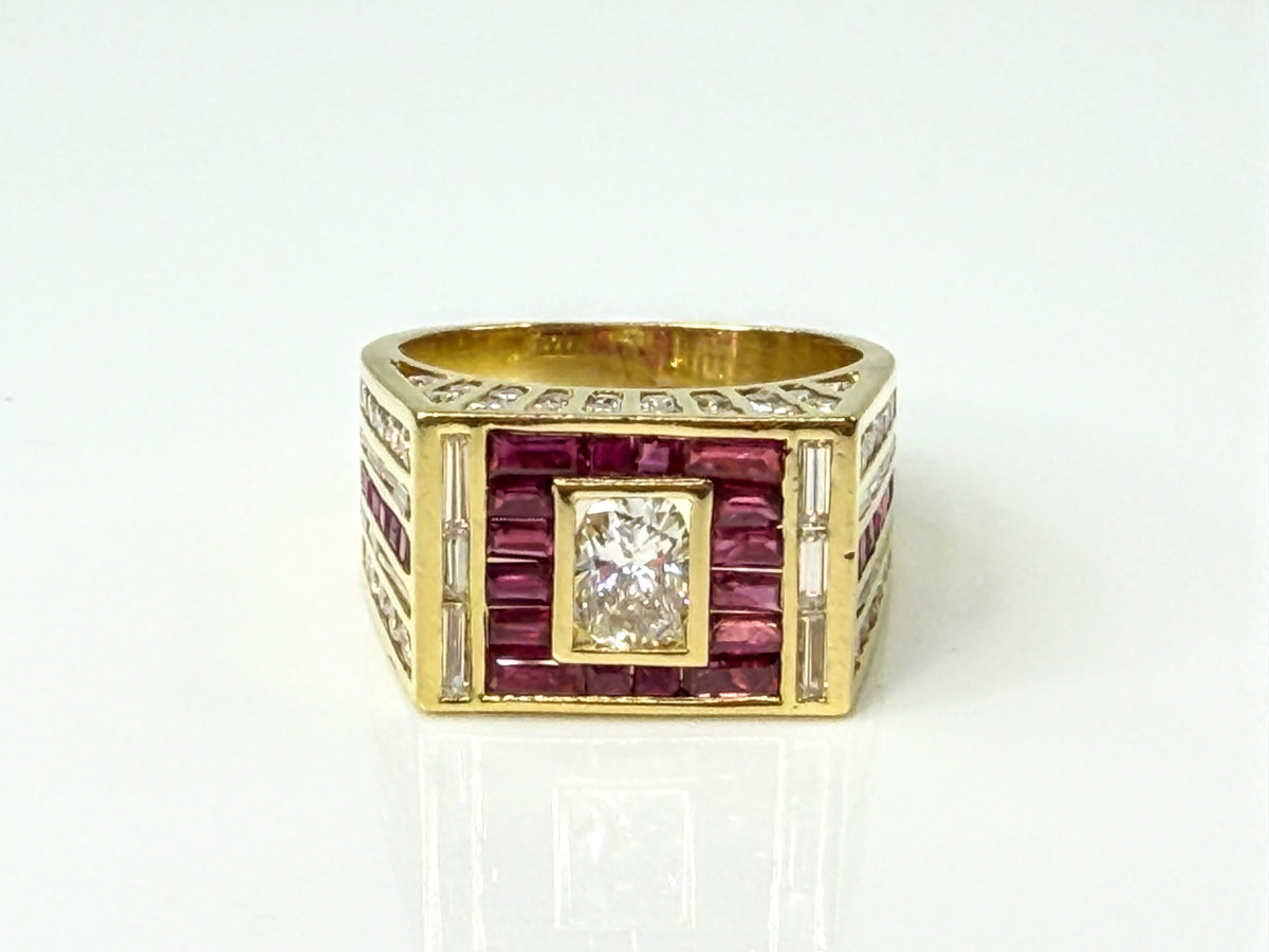 Custom 18K Gold 2.0ct Ruby Diamond Geometric Cocktail Ring 7.9g s5.5JR2194