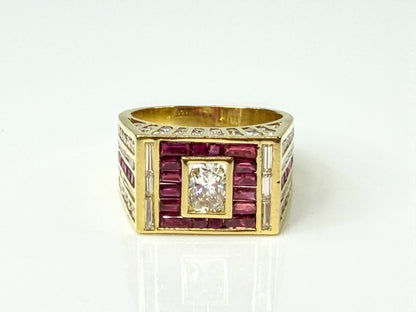 Custom 18K Gold 2.0ct Ruby Diamond Geometric Cocktail Ring 7.9g s5.5JR2194
