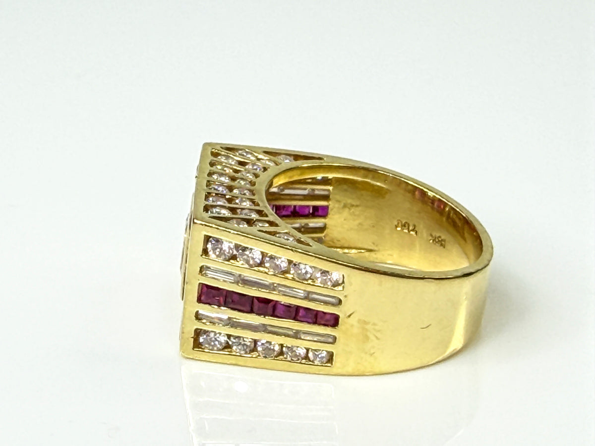 Custom 18K Gold 2.0ct Ruby Diamond Geometric Cocktail Ring 7.9g s5.5JR2194