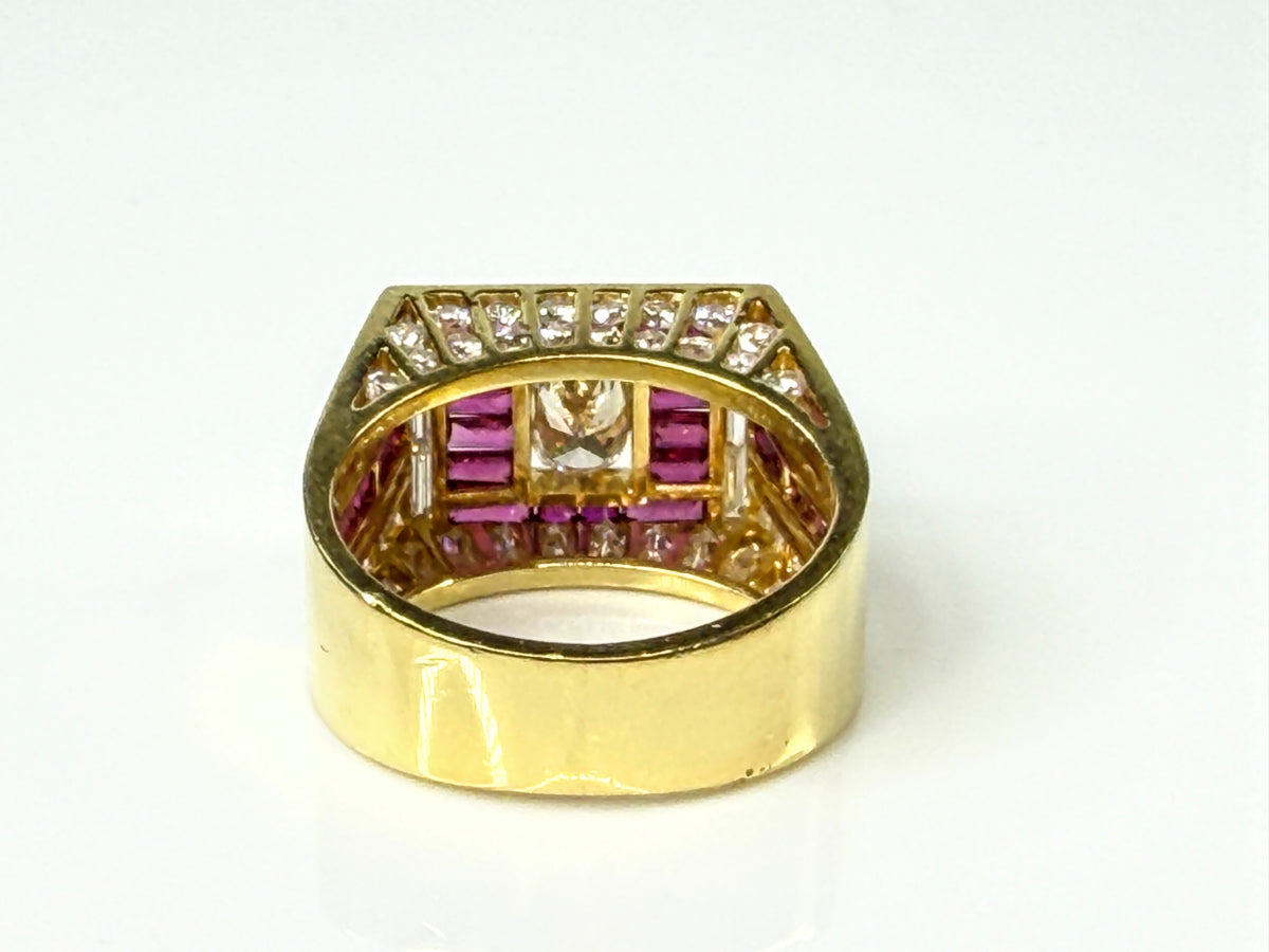 Custom 18K Gold 2.0ct Ruby Diamond Geometric Cocktail Ring 7.9g s5.5JR2194