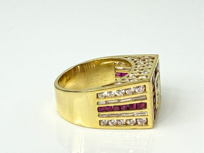 Custom 18K Gold 2.0ct Ruby Diamond Geometric Cocktail Ring 7.9g s5.5JR2194