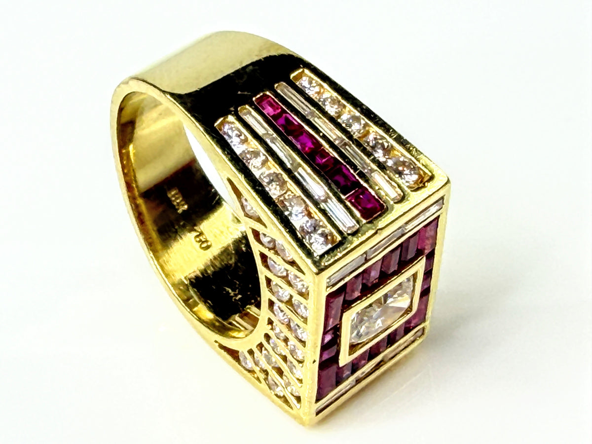 Custom 18K Gold 2.0ct Ruby Diamond Geometric Cocktail Ring 7.9g s5.5JR2194