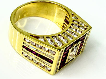 Custom 18K Gold 2.0ct Ruby Diamond Geometric Cocktail Ring 7.9g s5.5JR2194