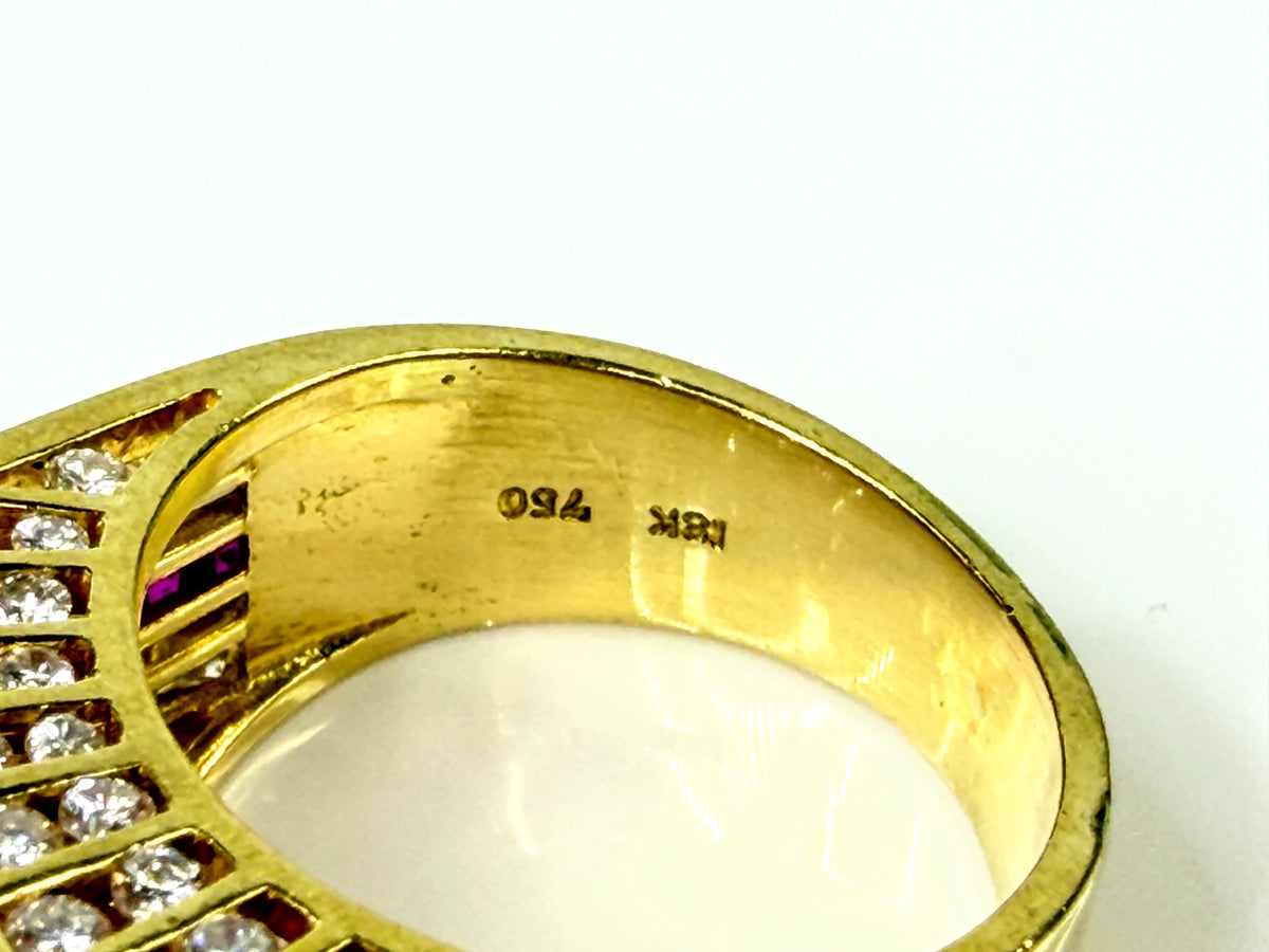Custom 18K Gold 2.0ct Ruby Diamond Geometric Cocktail Ring 7.9g s5.5JR2194