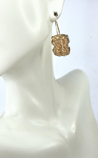 Antique Victorian Gold Filled Etruscan Revival Bird Drop Earrings  1 1/4" JR2195
