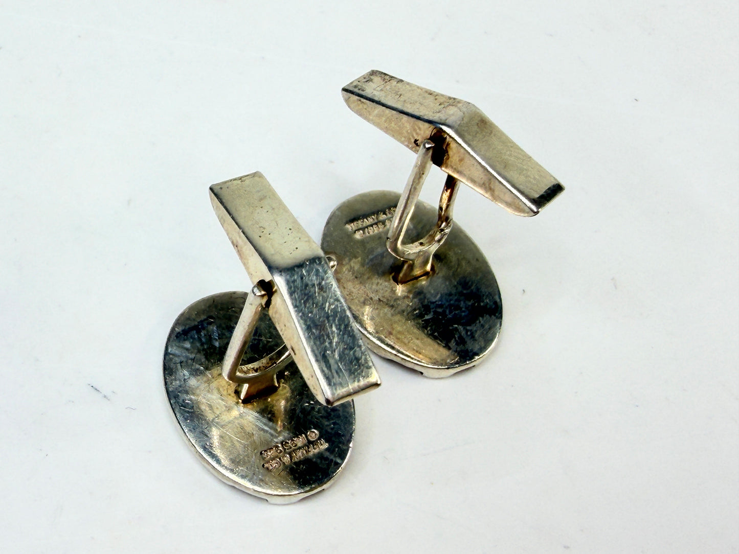 Vintage Tiffany & Co 925 Ribbed Oval Cufflinks SS231
