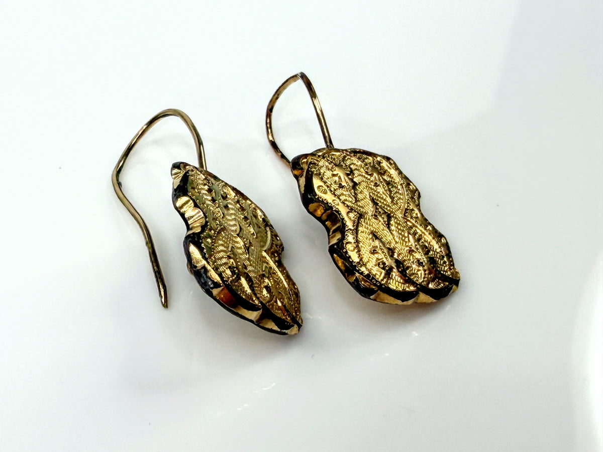 Antique Victorian Gold Filled Etruscan Revival Bird Drop Earrings  1 1/4" JR2195