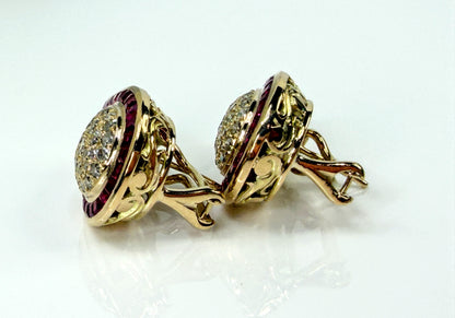 Vintage 18 karat gold Ruby Diamond Teardrop Omega Clip Earrings 14.5g JR2196