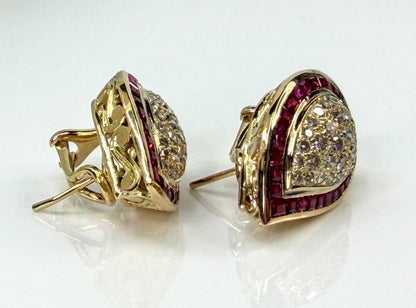 Vintage 18 karat gold Ruby Diamond Teardrop Omega Clip Earrings 14.5g JR2196