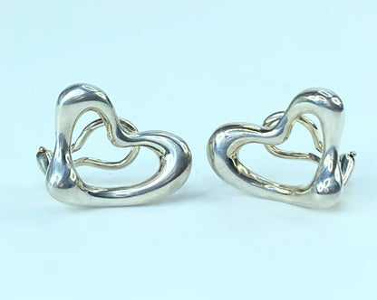 Tiffany & Co RARE Silver 925 Elsa Peretti Open Heart Clip On Earrings JR9701