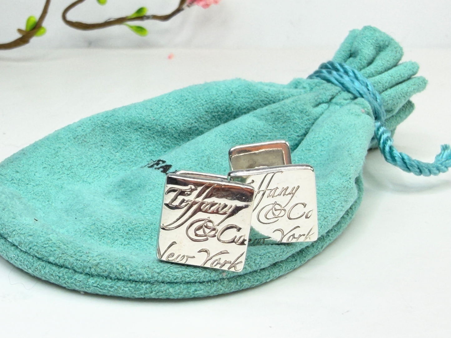 Vintage Tiffany 925 Script Logo Square Cufflinks SS233
