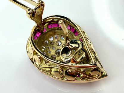 Vintage 18 karat gold Ruby Diamond Teardrop Omega Clip Earrings 14.5g JR2196