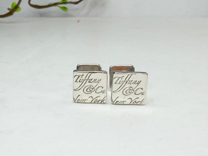 Vintage Tiffany 925 Script Logo Square Cufflinks SS233